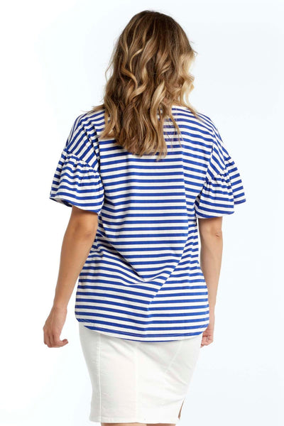 Betty Basics Alessi Frill Top in Iris Blue Stripe - Hey Sara