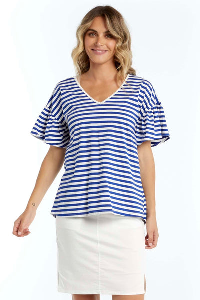 Betty Basics Alessi Frill Top in Iris Blue Stripe - Hey Sara
