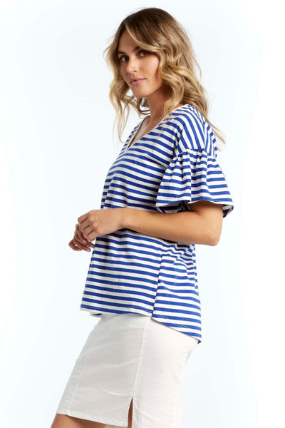 Betty Basics Alessi Frill Top in Iris Blue Stripe - Hey Sara