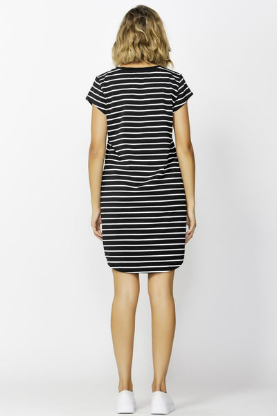 Betty Basics Ava V-Neck Mini Dress in Black with White Stripe - Hey Sara