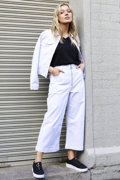 Betty Basics Drew Wide Crop Culotte Jean in White - Hey Sara