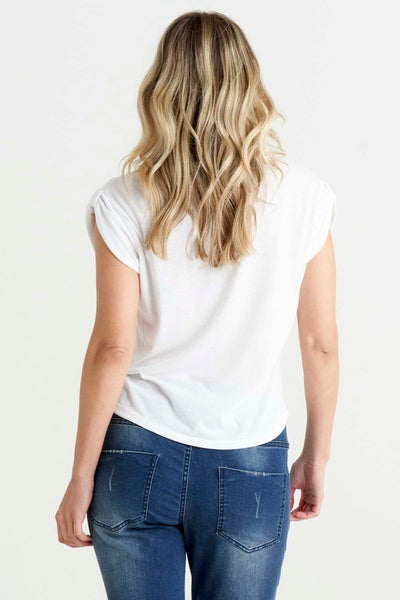 Betty Basics Gemma Roll Cuff Top in White - Hey Sara
