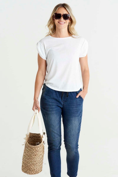 Betty Basics Gemma Roll Cuff Top in White - Hey Sara