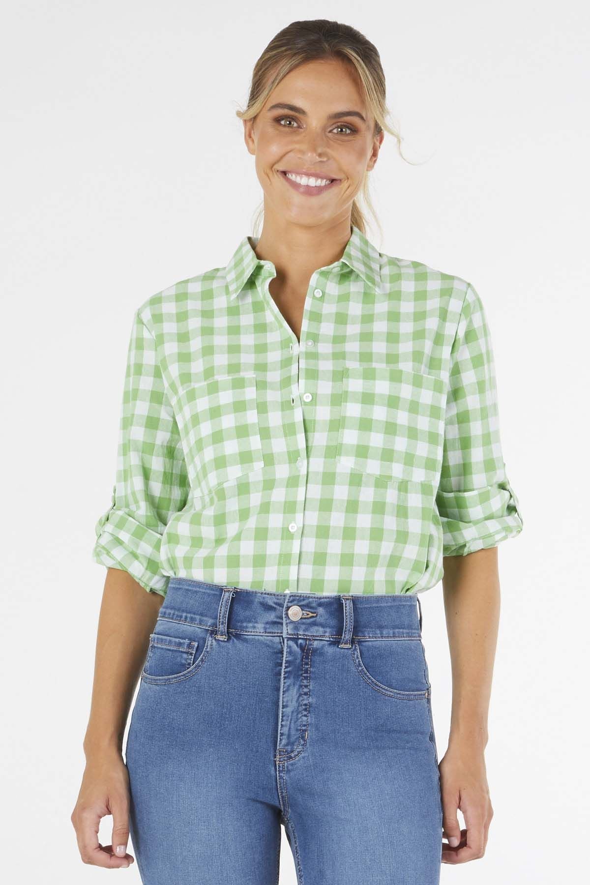 Betty Basics Heston Shirt in Green Gingham - Hey Sara
