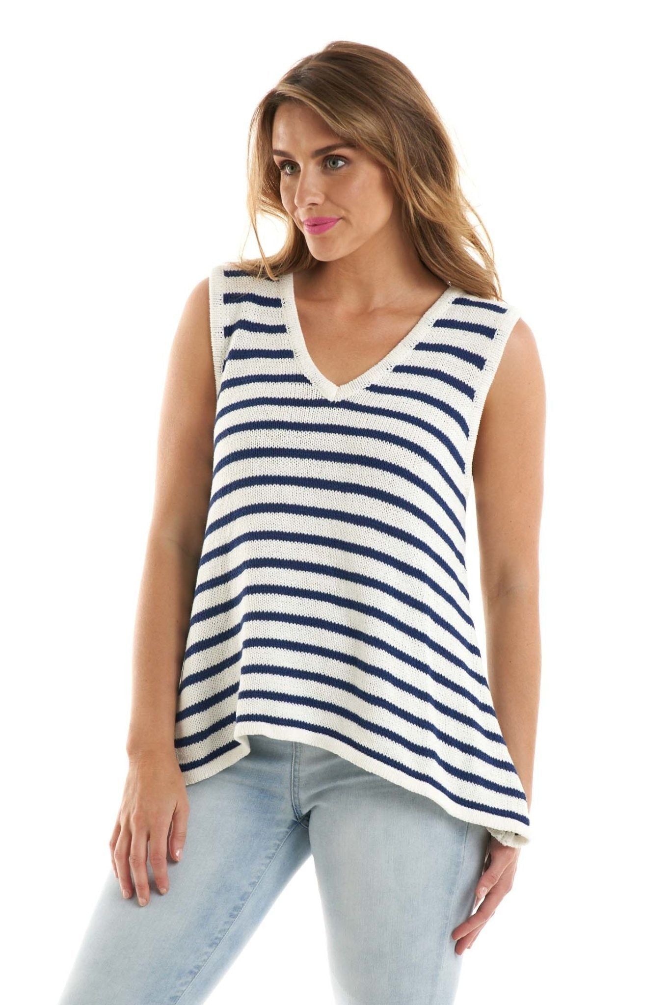 Betty Basics Jamie Knit Tank Top in White Indi Stripe - Hey Sara