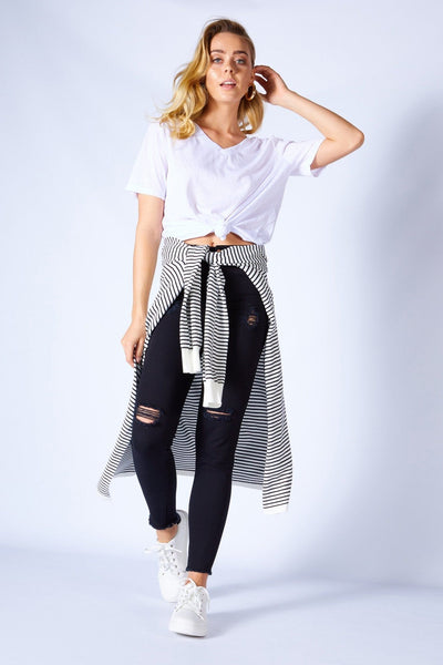Betty Basics Leah Knit Cardigan in White Black Stripe - Hey Sara