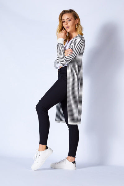 Betty Basics Leah Knit Cardigan in White Black Stripe - Hey Sara