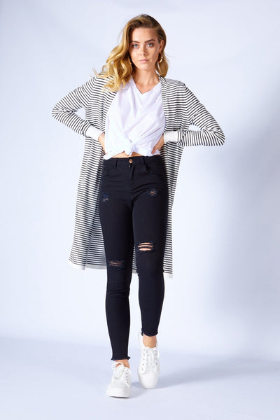 Betty Basics Leah Knit Cardigan in White Black Stripe - Hey Sara