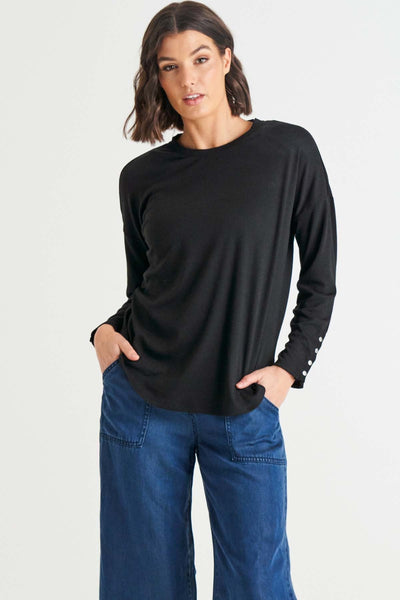 Betty Basics Malika Ribbed Long Sleeve Tee in Black - Hey Sara