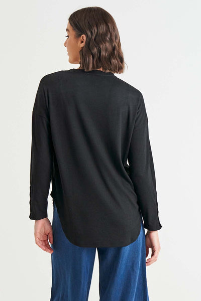 Betty Basics Malika Ribbed Long Sleeve Tee in Black - Hey Sara
