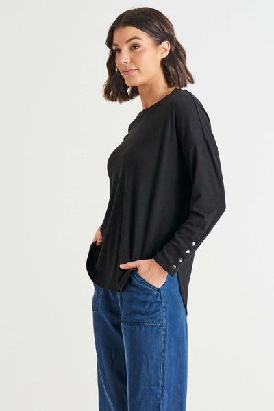 Betty Basics Malika Ribbed Long Sleeve Tee in Black - Hey Sara