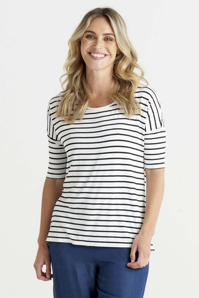 Betty Basics Marbella Tee in Black White Stripe - Hey Sara
