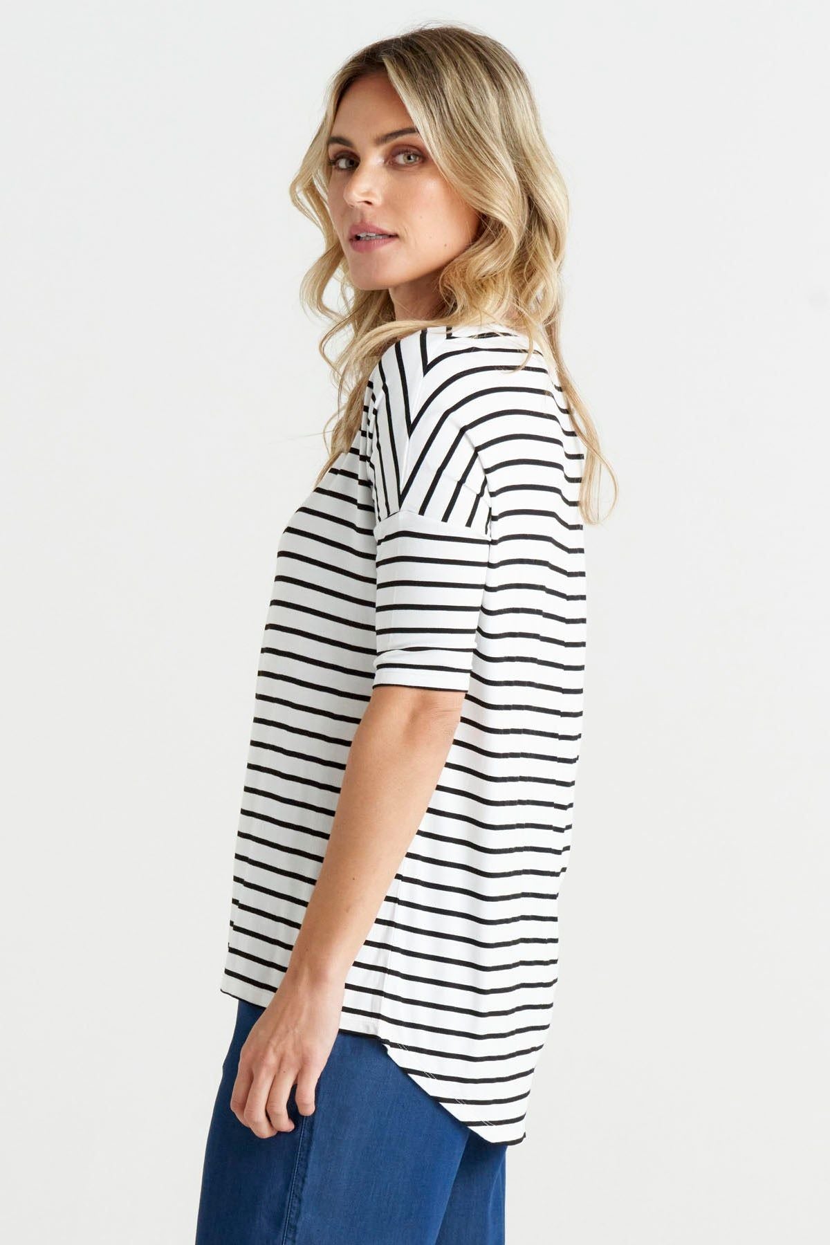 Betty Basics Marbella Tee in Black White Stripe - Hey Sara