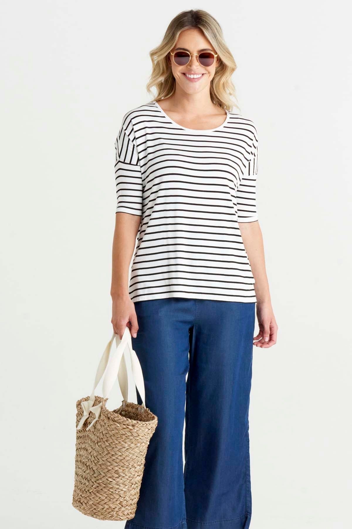 Betty Basics Marbella Tee in Black White Stripe - Hey Sara