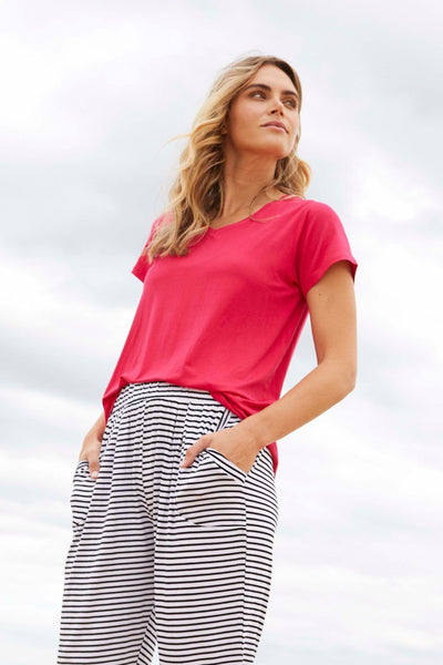 Betty Basics Matilda V-Neck Tee in Rose Red - Hey Sara