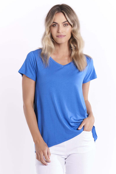 Betty Basics Matilda V-Neck Tee in Sapphire Blue - Hey Sara