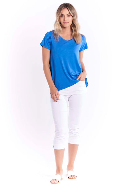 Betty Basics Matilda V-Neck Tee in Sapphire Blue - Hey Sara
