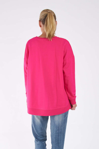 Betty Basics Poppy Sweater in Fuchsia with Love Print - Hey Sara