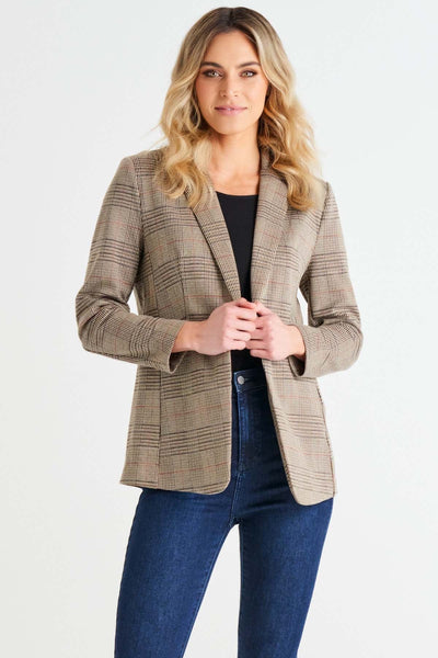 Betty Basics Portsea Blazer in Mocha Plaid - Hey Sara