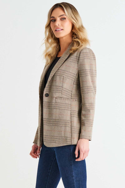 Betty Basics Portsea Blazer in Mocha Plaid - Hey Sara