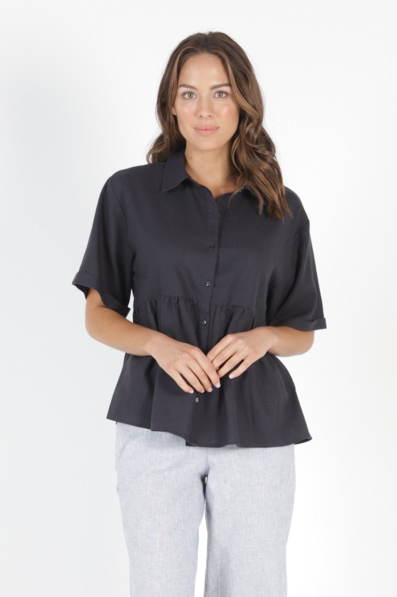 Betty Basics Ross Linen Shirt in Indi Grey - Hey Sara