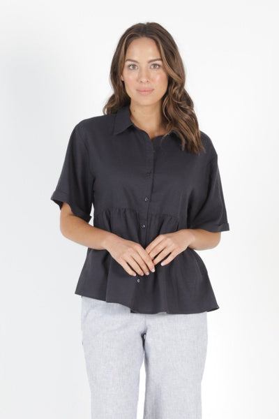 Betty Basics Ross Linen Shirt in Indi Grey - Hey Sara
