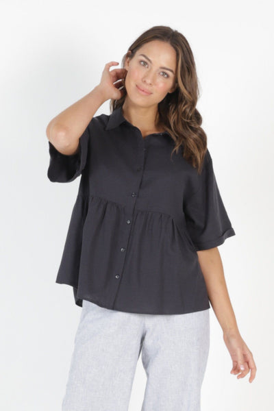 Betty Basics Ross Linen Shirt in Indi Grey - Hey Sara