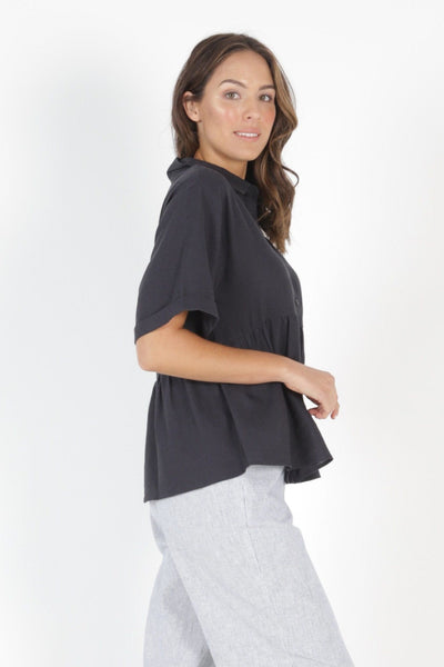 Betty Basics Ross Linen Shirt in Indi Grey - Hey Sara