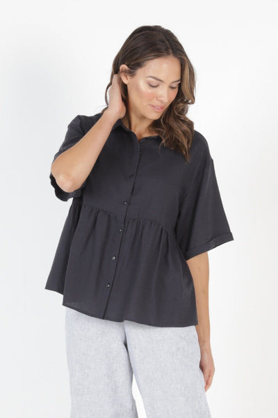 Betty Basics Ross Linen Shirt in Indi Grey - Hey Sara