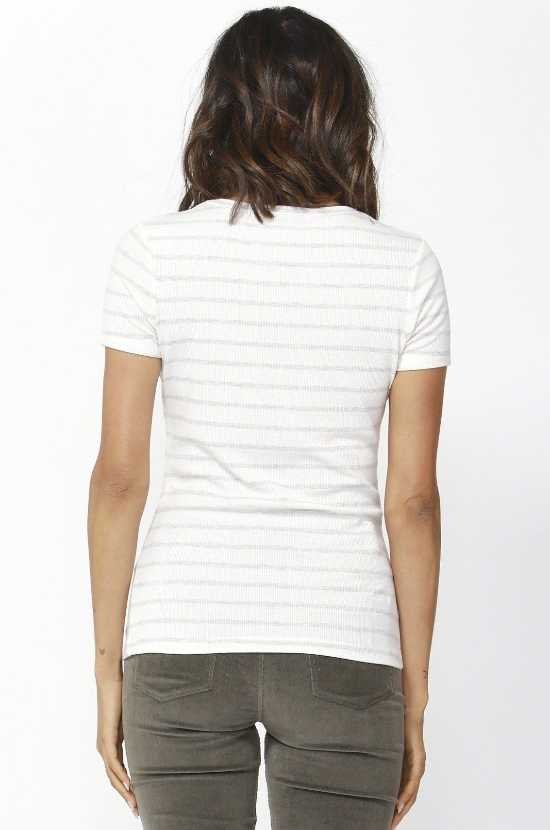 Betty Basics Ruby Rib Tee in White with Grey Stripe - Hey Sara