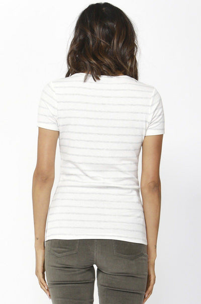 Betty Basics Ruby Rib Tee in White with Grey Stripe - Hey Sara