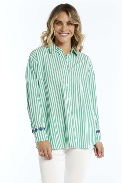 Betty Basics Scout Shirt in Green Stripe - Hey Sara