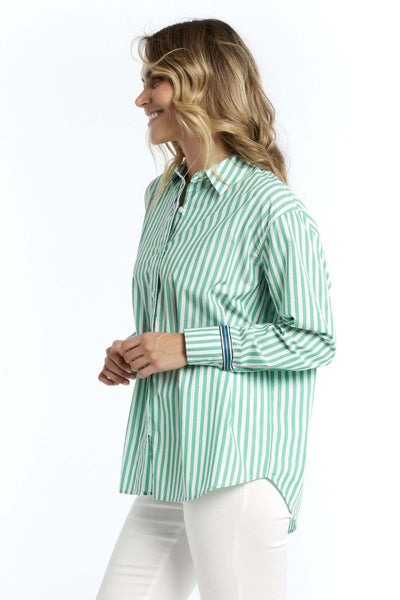 Betty Basics Scout Shirt in Green Stripe - Hey Sara
