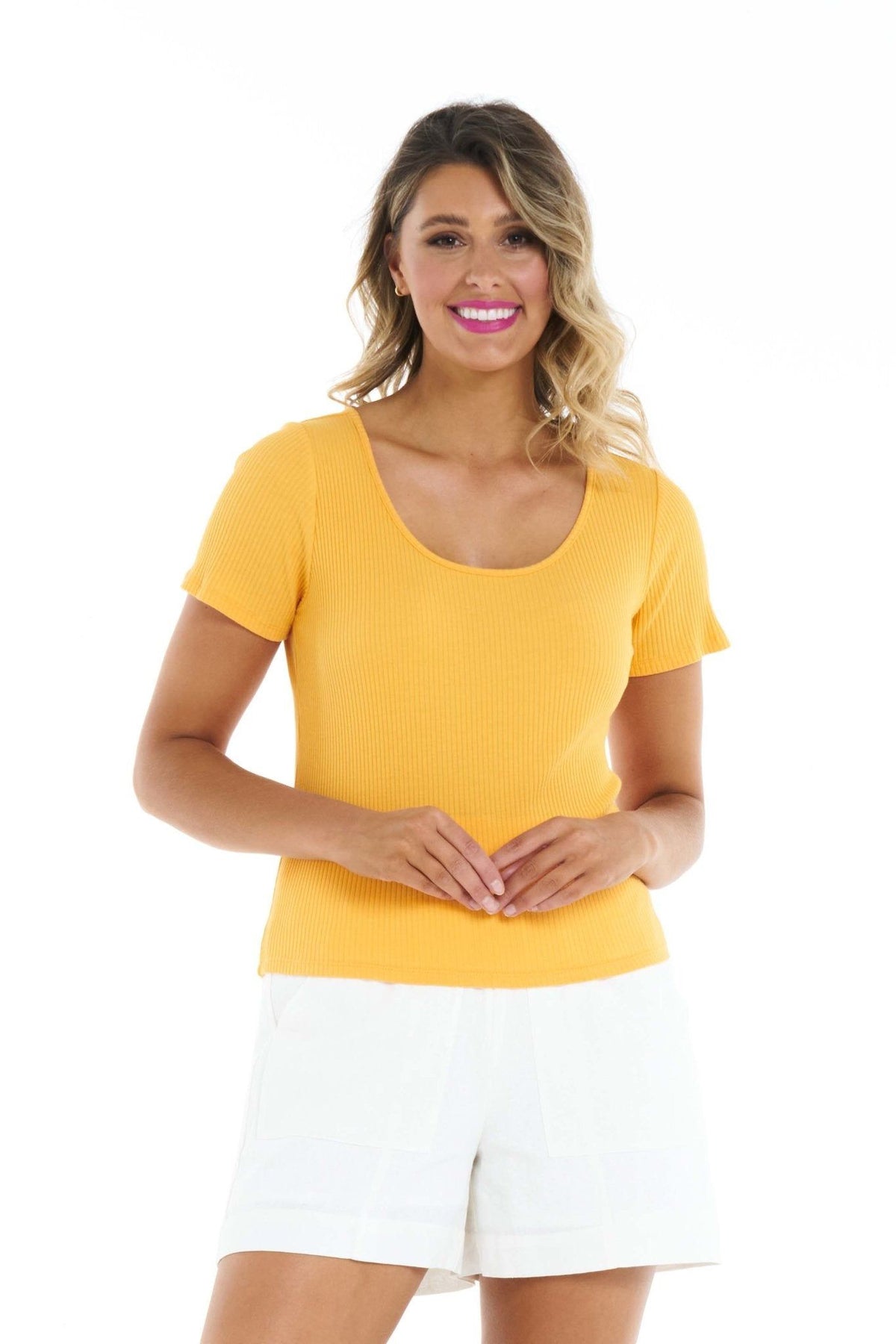 Stacey Rib Tee in Mandarin | Betty Basics | Hey Sara