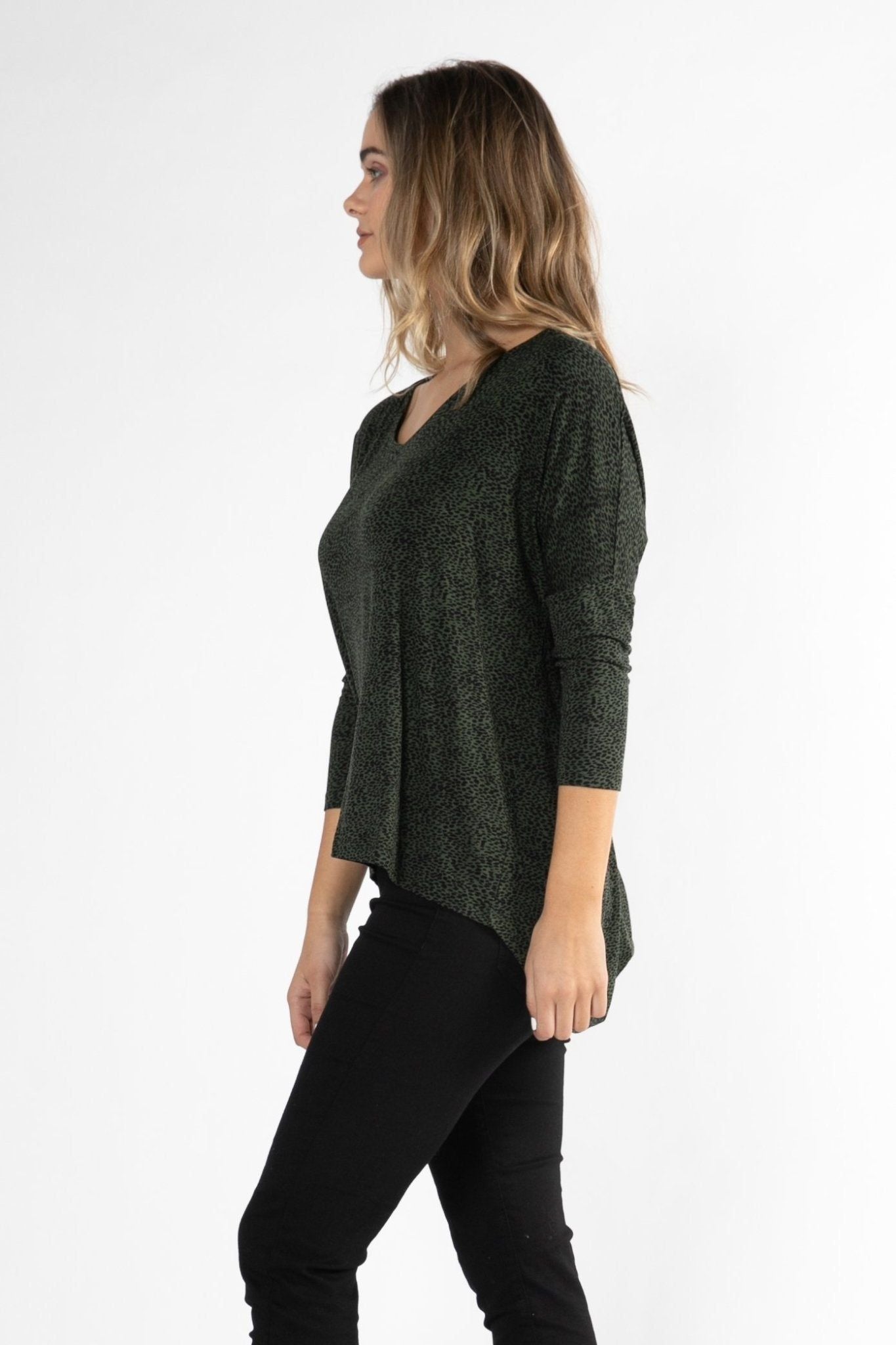 Betty Basics Bilbao Top in Olive / Black Terrain Print - Hey Sara