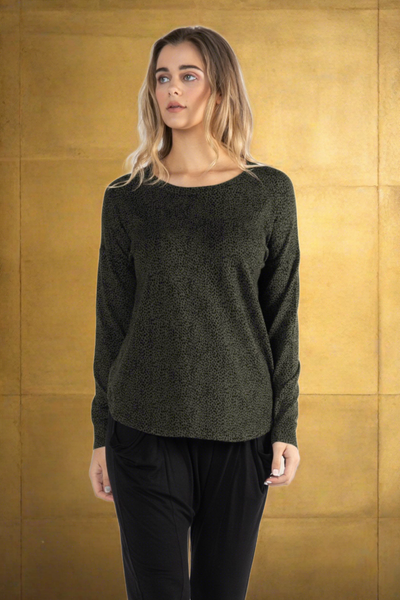 Betty Basics Sophie Knit Jumper in Olive / Black Terrain Print - Hey Sara