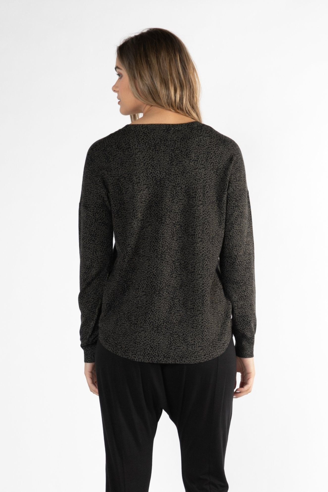 Betty Basics Sophie Knit Jumper in Olive / Black Terrain Print - Hey Sara