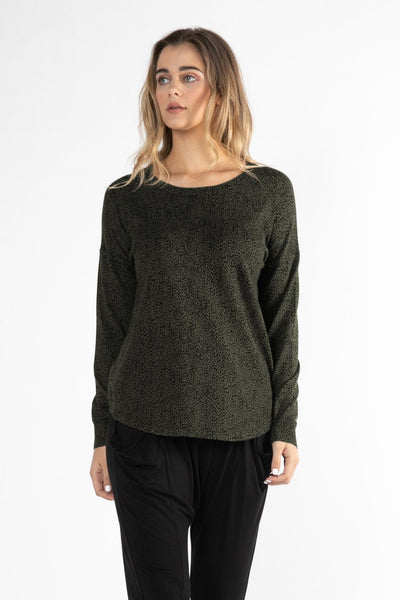 Betty Basics Sophie Knit Jumper in Olive / Black Terrain Print - Hey Sara