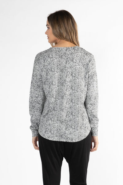 Betty Basics Sophie Knit Jumper in White / Black Terrain Print - Hey Sara