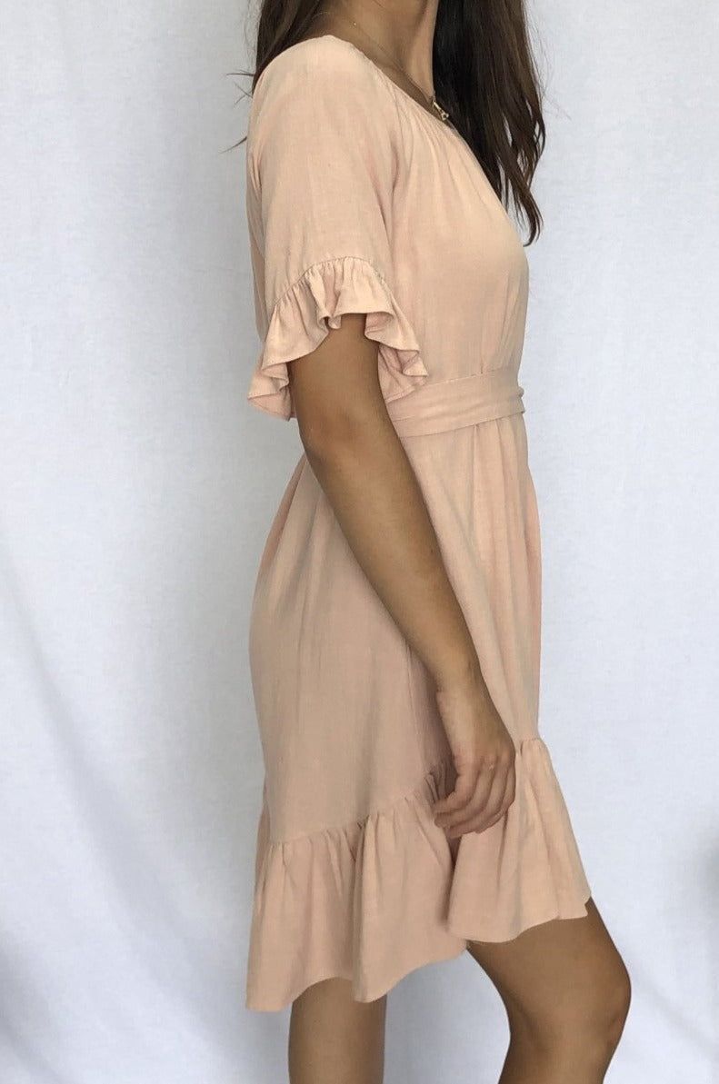 Fate + Becker Dakota Ruffle Dress in Beige Pink - Hey Sara