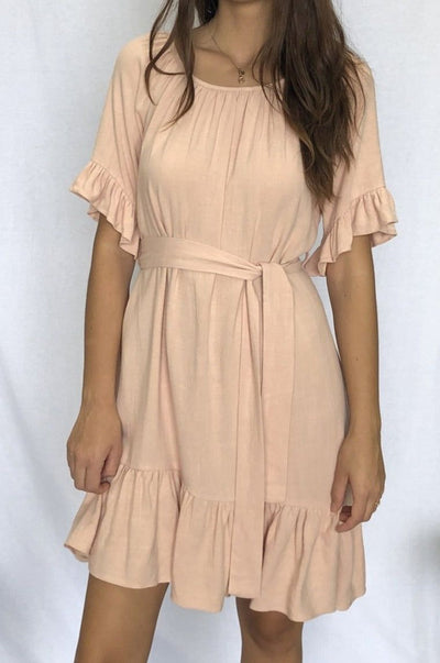 Fate + Becker Dakota Ruffle Dress in Beige Pink - Hey Sara