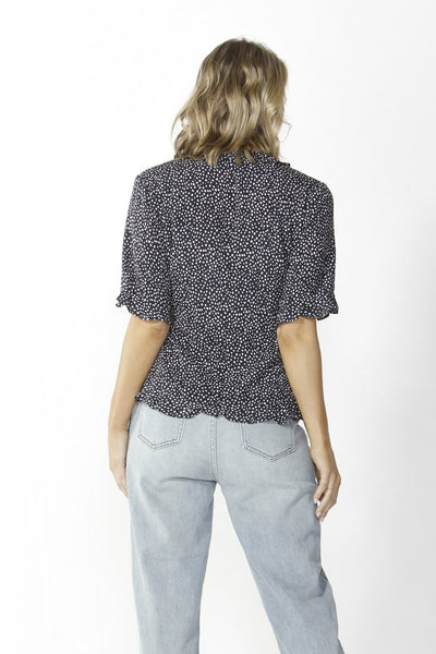 Fate + Becker Lisbon Wrap Top in Navy Polka Dot - Hey Sara
