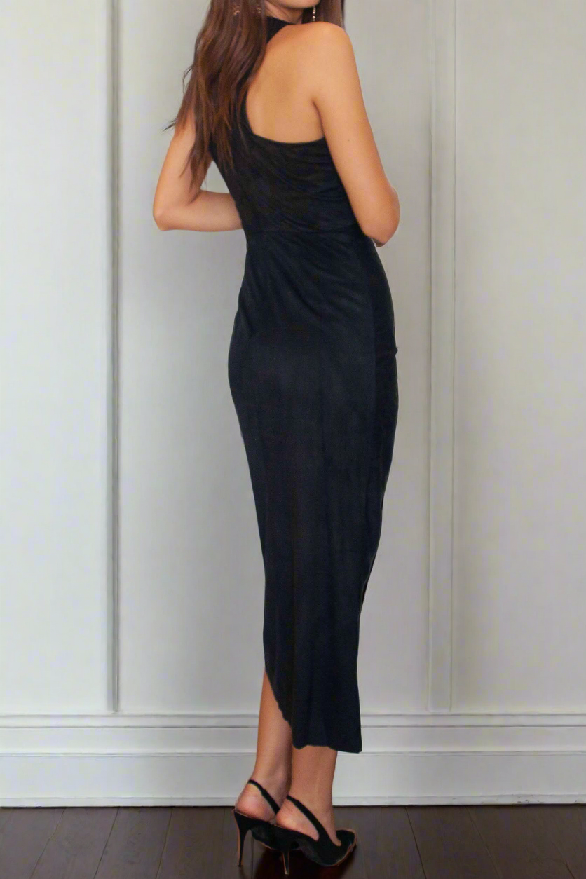 3rd Love Split and Gathered Maxi Halter Neck Dress in Black