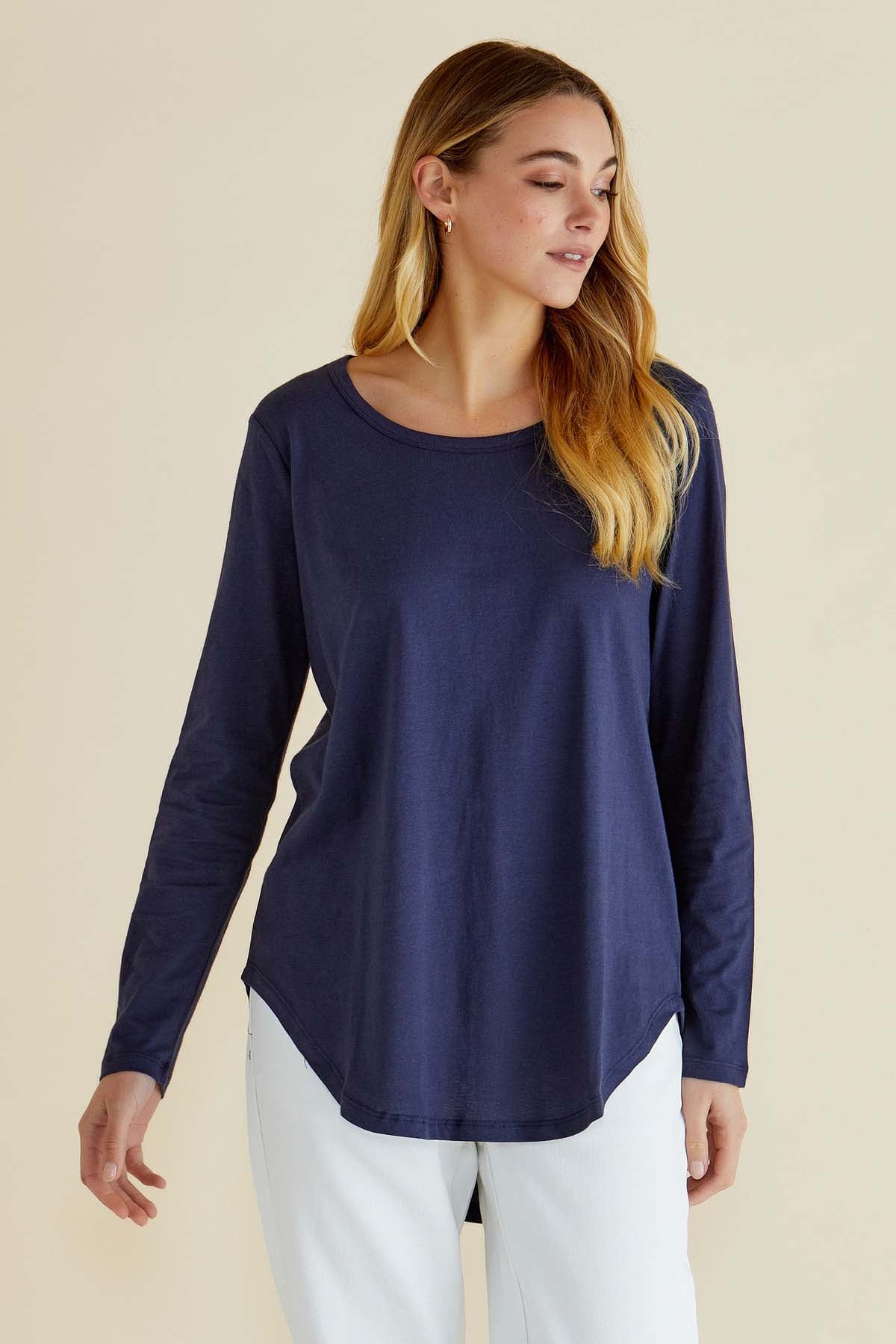 Betty Basics Megan Long Sleeve Top in Navy